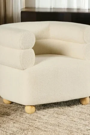 Meilleur Choix Fauteuil cabriolet design tissu bouclé blanc IENA