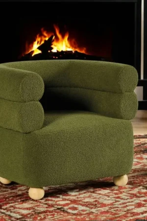Fauteuil cabriolet design tissu bouclé vert IENA Paiement Sécurisé