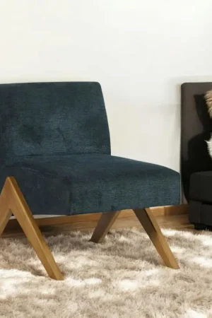 Fauteuil de salon bois et velours bleu SOHO Prix Réduit