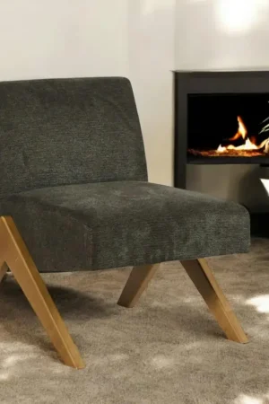 Populaire Fauteuil de salon bois et velours anthracite SOHO