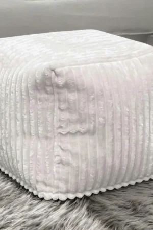 Authentique Pouf carré velours grosses côtes blanc VISBY