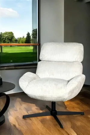 Dernière Chance Fauteuil de salon rotatif tissu côtelé blanc IENA
