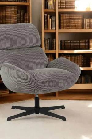 Fauteuil de salon rotatif tissu côtelé gris IENA Prix Réduit
