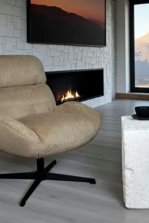 Fauteuil de salon rotatif tissu côtelé camel IENA Meilleur Choix