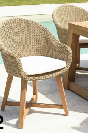 Pas Cher Fauteuil de jardin arrondi résine tressée beige (lot de 2) MANY
