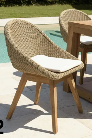 Chaise de jardin arrondie résine tressée beige (lot de 2) MANY Prix Bas
