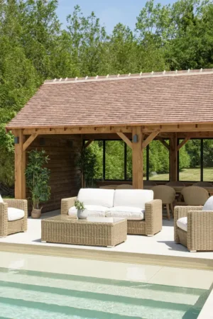 Salon détente 5 places résine tressée taupe MANY Populaire