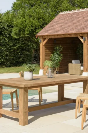 Table de jardin pieds droits teck recyclé naturel 220 cm MANY Commander Vite