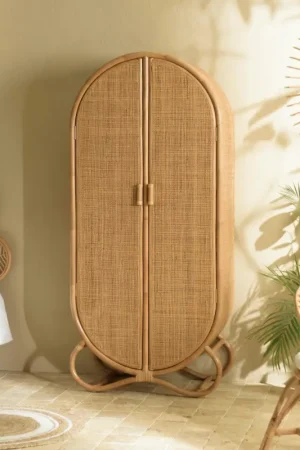 Armoire arrondie rotin et cannage miel MANY Certifié