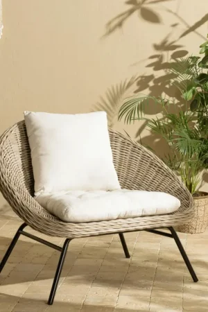 Livraison Express Fauteuil détente en kubu et rotin 2 coussins blancs MANY
