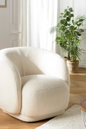 Fauteuil cosy tissu bouclette écru COLOMBUS Prix Cassé