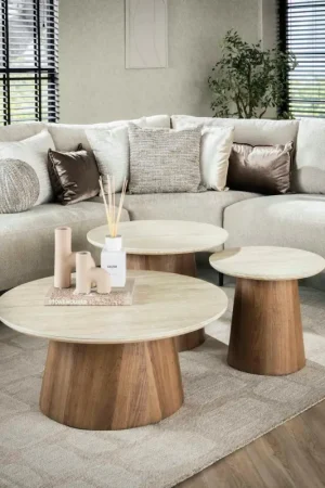 Table basse ronde en céramique (set de 3) ASCOLI Pas Cher