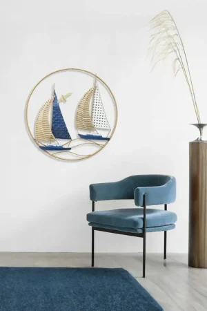 Décoration murale ronde 2 voiliers bleus métal Nouvel Arrivage