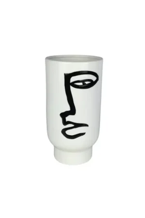 Meilleur Choix Vase blanc rond décor visage abstrait H25 cm