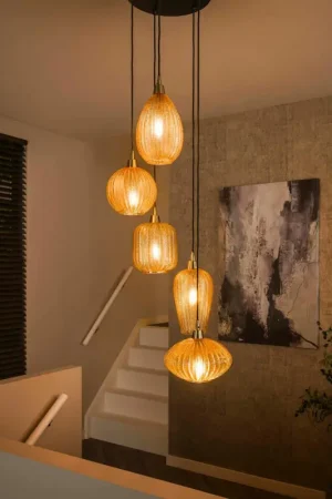 Acheter Direct Suspension en verre ambré 5 lampes NOVA