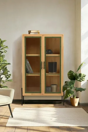 Vaisselier bois clair et contour vert BAGAN Retour Gratuit