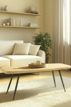 Prix Choc Table basse organique pin et métal vert 120 cm BAGAN