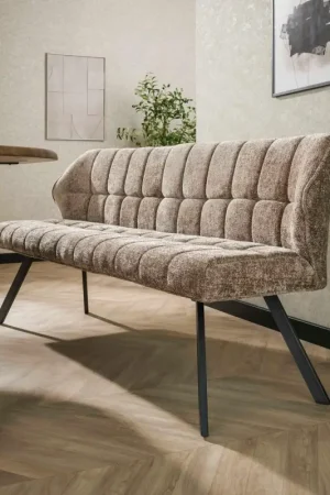 Banc de table en velours texturé beige nacré 180 cm MELBOURNE Nouvel Arrivage