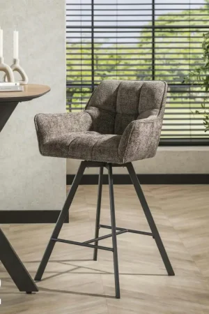 Chaise de bar pivotante en velours texturé taupe (lot de 2) MELBOURNE Nouvelle Collection