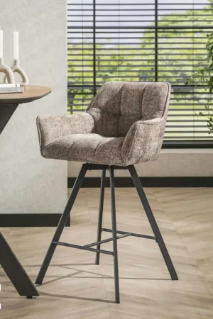 Satisfait Ou Remboursé Chaise de bar pivotante en velours texturé beige nacré (lot de 2) MELBOURNE