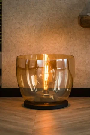 Acheter Direct Lampe de salon moderne avec vasque en verre ambré 41 cm NIAGARA