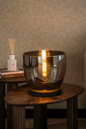 Bon Plan Lampe de salon moderne avec vasque en verre gris fumé 27 cm NIAGARA