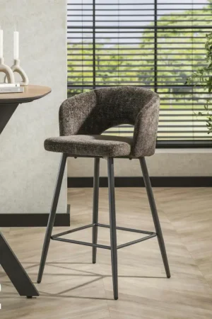 Tabouret de bar marron en velours tissé avec dossier ouvert (lot de 2) GALWAY Commander Vite