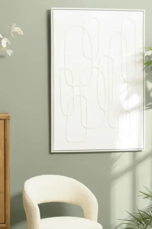 Pas Cher Tableau blanc lignes entremêlées peinture au sable 83 x 123 cm