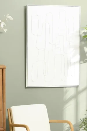 Nouvel Arrivage Tableau blanc lignes abstraites peinture au sable 83 x 123 cm
