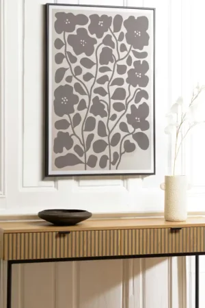Tableau décor fleurs gris/noir papier japonais 63 x 93 cm Promotion