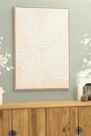 Tableau écru motif courbes blanches en relief 83 x 123 cm Nouveauté
