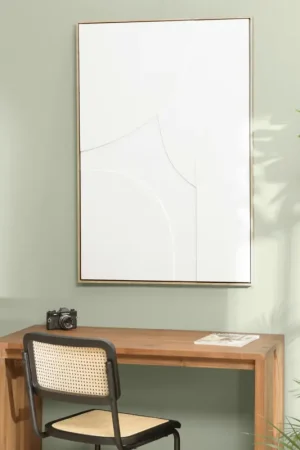 Prix Promo Tableau blanc abstrait formes en relief 83 x 123 cm