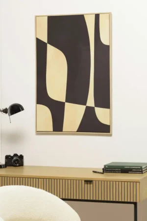 Expédié Aujourd'hui Tableau abstrait impression noire et beige 63 x 93 cm