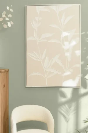 Retour Gratuit Tableau lin beige fleurs de platre 83 x 123 cm