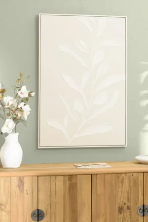 Vente Flash Tableau lin beige feuillage de platre 83 x 123 cm