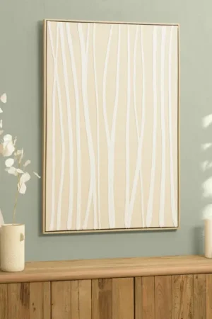 Achetez Aujourd'hui Tableau écru lignes blanches peinture au sable 83 x 123 cm