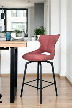 Meilleur Prix Chaise de bar pivotante tissu rose (lot de 2) LOMBARDIE