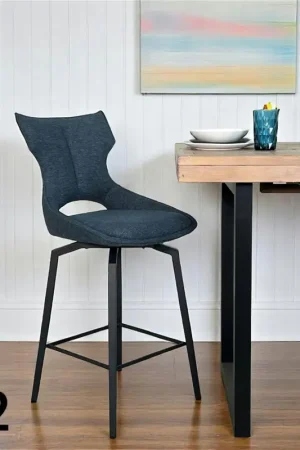 Commande En Gros Chaise de bar pivotante tissu bleu (lot de 2) LOMBARDIE