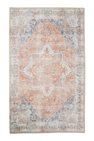 Tapis vintage orange et bleu à motifs traditionnels 200x300 cm FEZ Satisfait Ou Remboursé