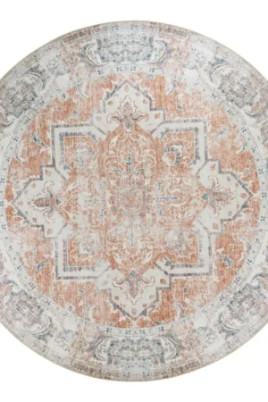 Tapis rond vintage, tons orange et bleu ø200 cm FEZ Prix Cassé