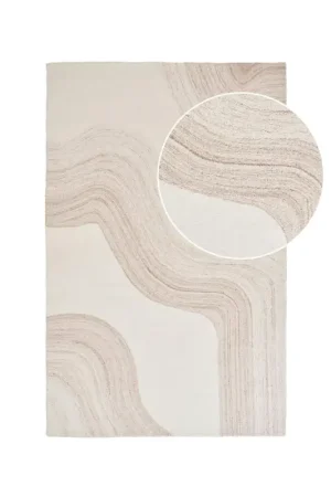 Top Vente Tapis moderne blanc et brun tufté main motif vague 160x230 cm FEZ