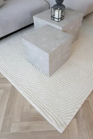 Tapis en laine blanc crème tufté main à motifs contemporains 200x300 cm FEZ Meilleur Prix