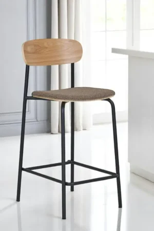 Retour Gratuit Chaise de bar en bois style écolier avec assise tissu marron (lot de 2) BERLIN