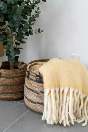 Nouveauté Panier cache-pot en feuille de bananier, tons noir et naturel (lot de 2)