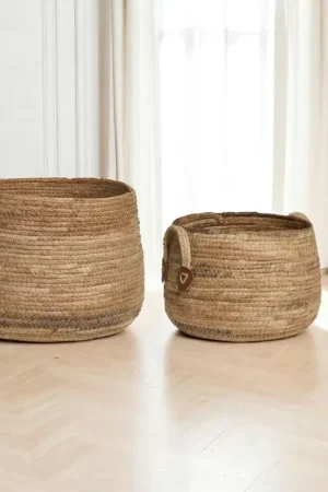 Panier de rangement rond avec poignées, en feuille de bananier (lot de 2) Prix Choc