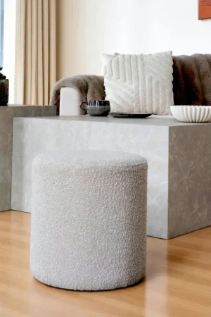 Réduction Pouf rond beige en tissu bouclette BRUGES
