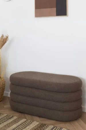 Banc coffre déco en tissu marron bouclette BRUGES Vente Directe