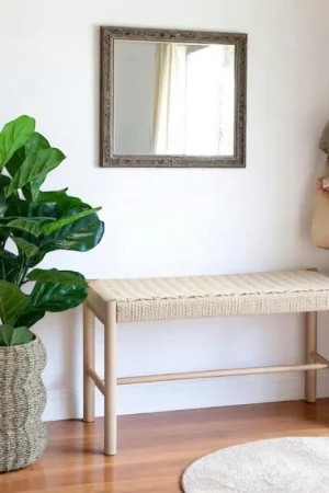 Banc en bois blond et corde tressée BRUGES Meilleure Vente