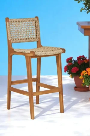 Chaise de bar jardin en teck et résine tressée MENDOZA Dernier Modèle