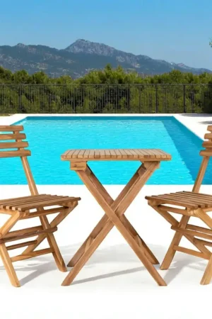 Salon de jardin en teck (1 table, 2 chaises) MENDOZA Produit De Marque